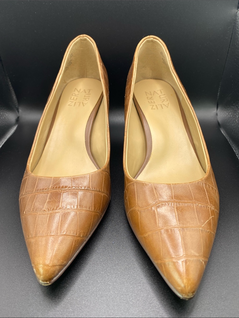 Naturalized Brown Croc-Embossed Pointed-Toe Flats